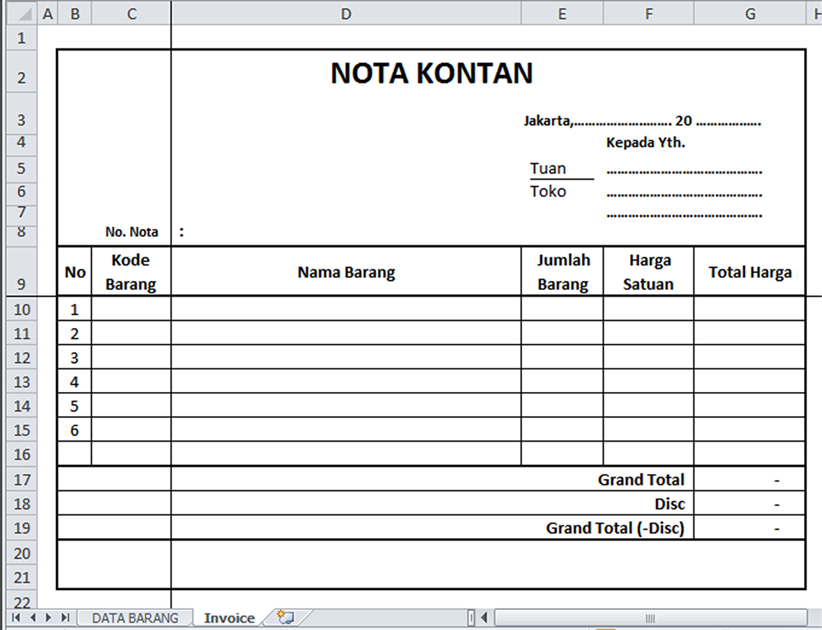 Contoh Invoice Nota - Ndang Kerjo